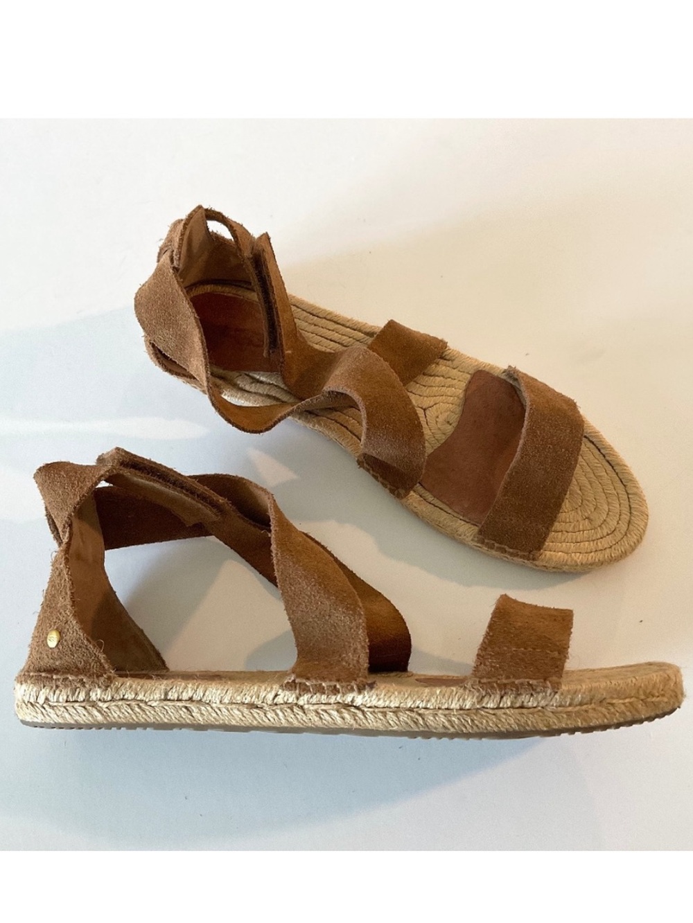 UGG Mila Gladiator Espadrille Leather Sandal Brown Size 8.5